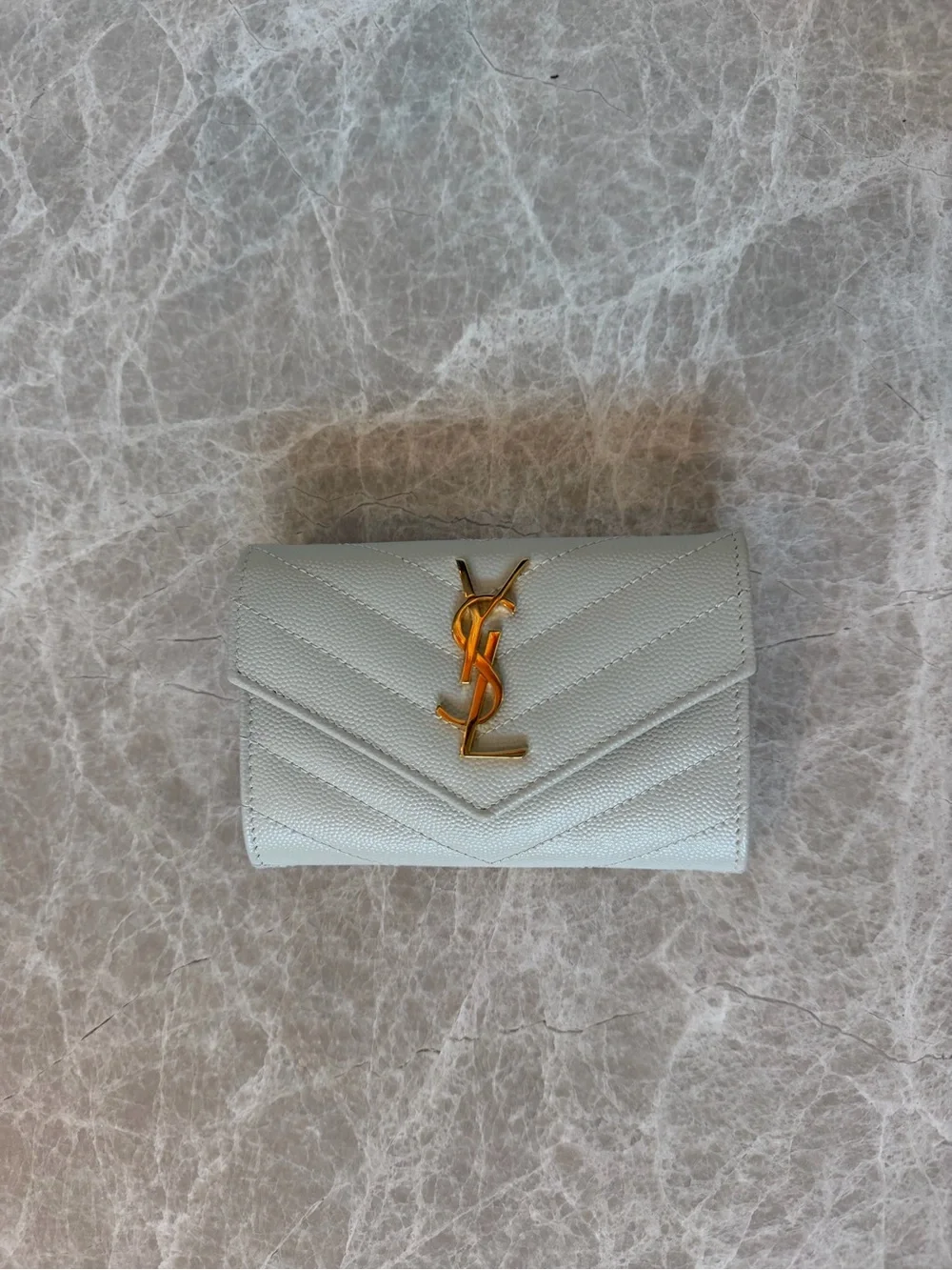 Saint Laurent Cream Cassandre Matelasse Small Envelope Wallet in Grain De Poudre